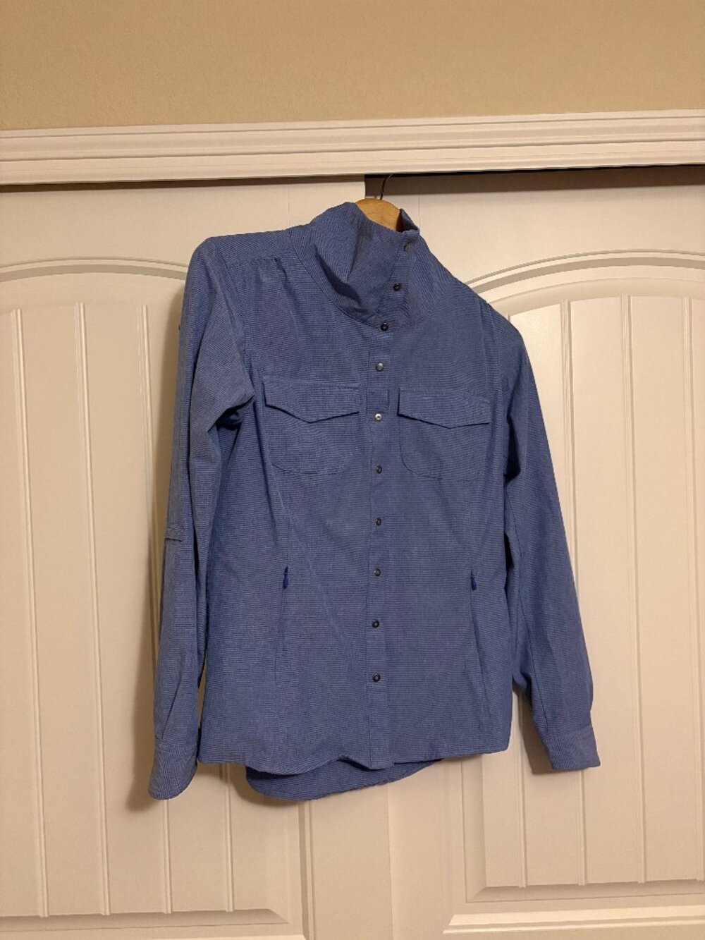 Duluth Trading Company Sol Survivor Sun Protection Shirt XS Xtra Small Blue Snap
